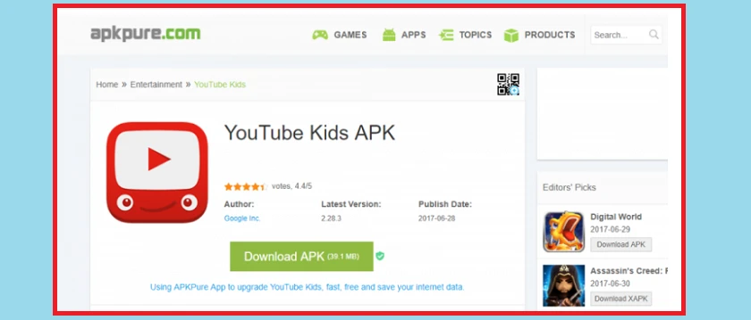 Cài đặt Youtube Kid qua file APK