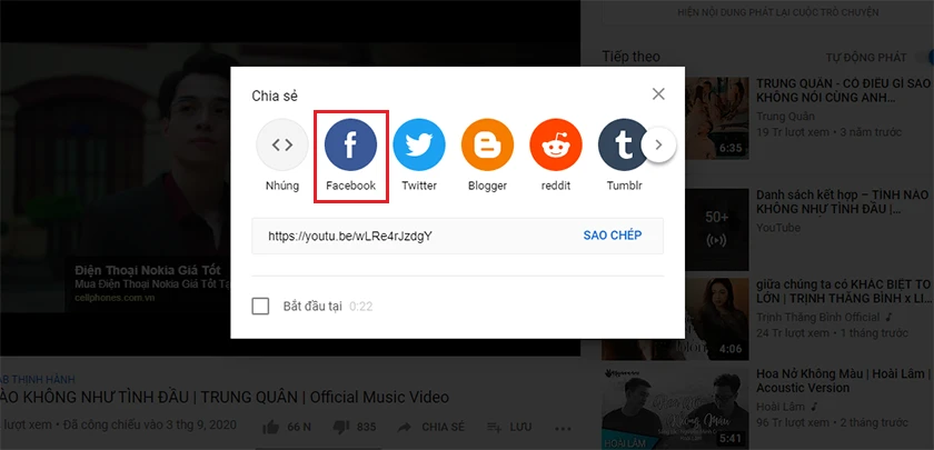 Cách chia sẻ video Youtube lên Facebook qua đường dẫn trên máy tính