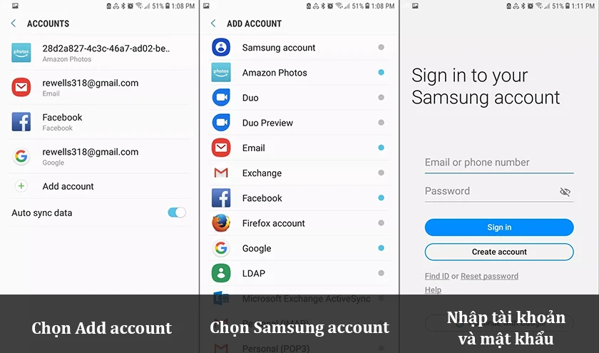 Điền tài khoản và mật khẩu Samsung Cloud vừa tạo ở bước trên. Chọn Sign in.