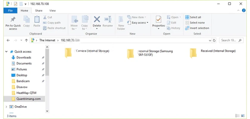 Sau khi kết nối, các thư mục trên điện thoại sẽ xuất hiện trên File Explorer