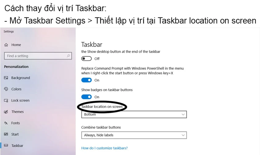 Cách di chuyển thay đổi vị trí ngang – dọc của thanh Taskbar