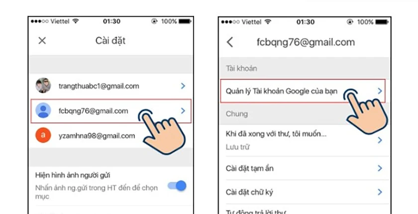 Cách đổi tên tài khoản gmail trên điện thoại sử dụng ứng dụng Gmail