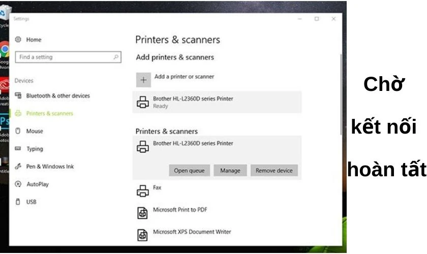 Cách kết nối máy tính với máy in Win 10 qua Printers and Scanners