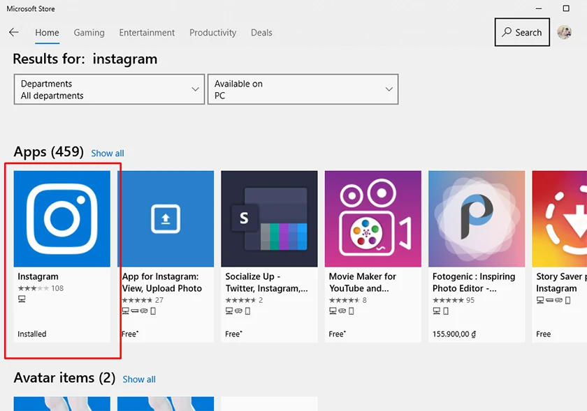 đăng ký instagram thông qua ứng dụng trên Microsoft Store