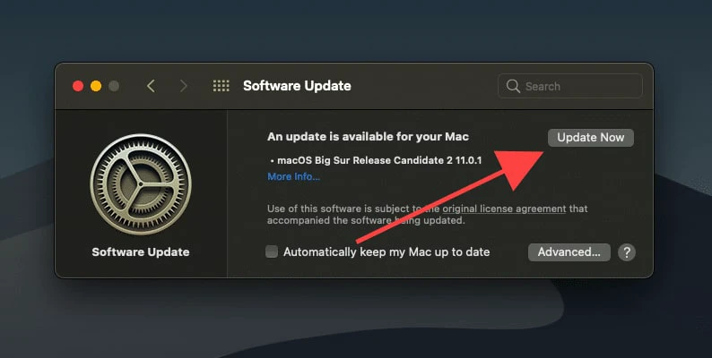 Tự động cập nhật trên macbook m1