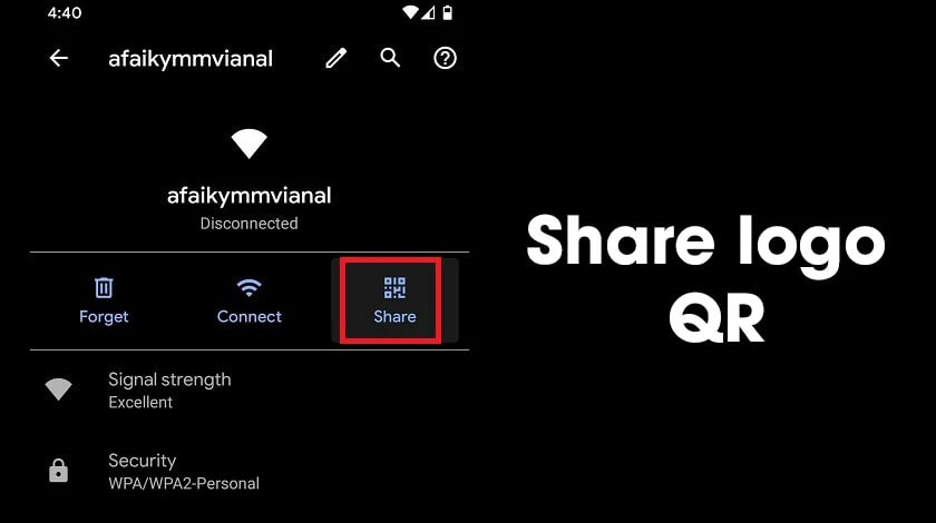 Nhấn chọn vào nút Share với logo QR code nhỏ.