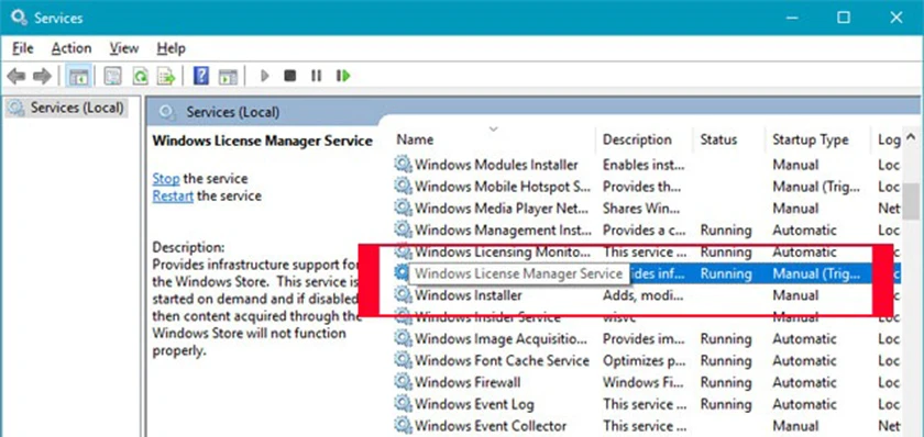 Nhấn đúp chuột vào Windows License Manager Services.