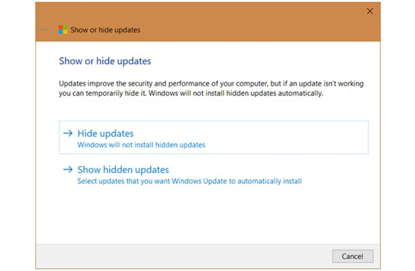 Tắt windows update bằng phần mềm Show or hide updates