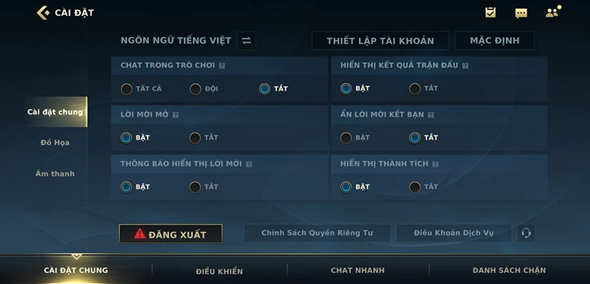 setting liên minh tốc chiến