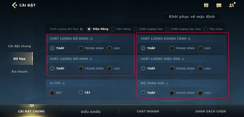 setting liên minh tốc chiến cho máy cấu hình thấp