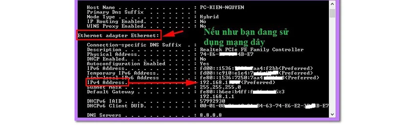 Cách xem địa chỉ IP của máy tính win 10 thông qua cửa sổ CMD