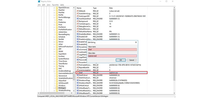 Cách fix lỗi màn hình đen win 10 - Thay đổi địa chỉ đường dẫn Windows Explorer trong Registry