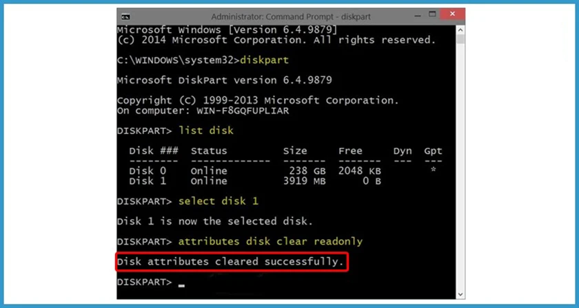 Sử dụng CMD để sửa lỗi the disk is write protected trên usb