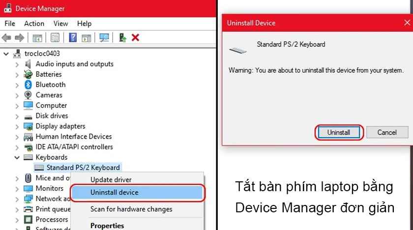 tắt bàn phím laptop bằng Device Manager trên Windows