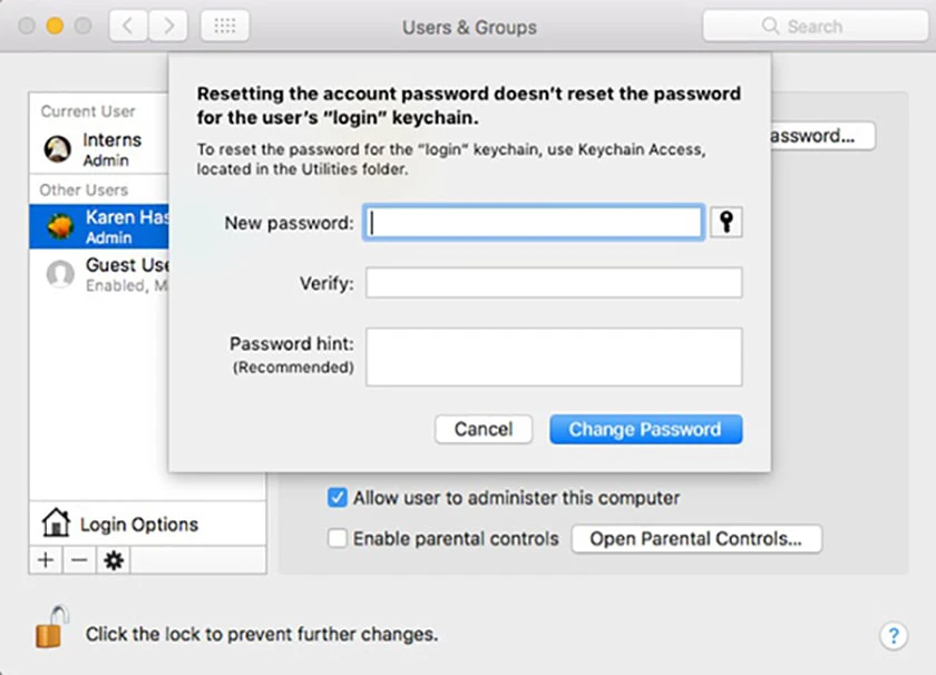 cách đổi, cài đặt, reset mật khẩu macbook air / Pro từ tài khoản khác
