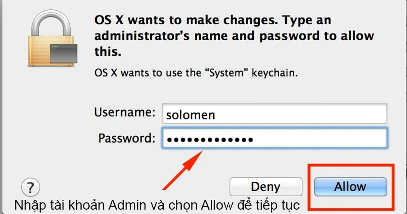 điền tài khoản Admin