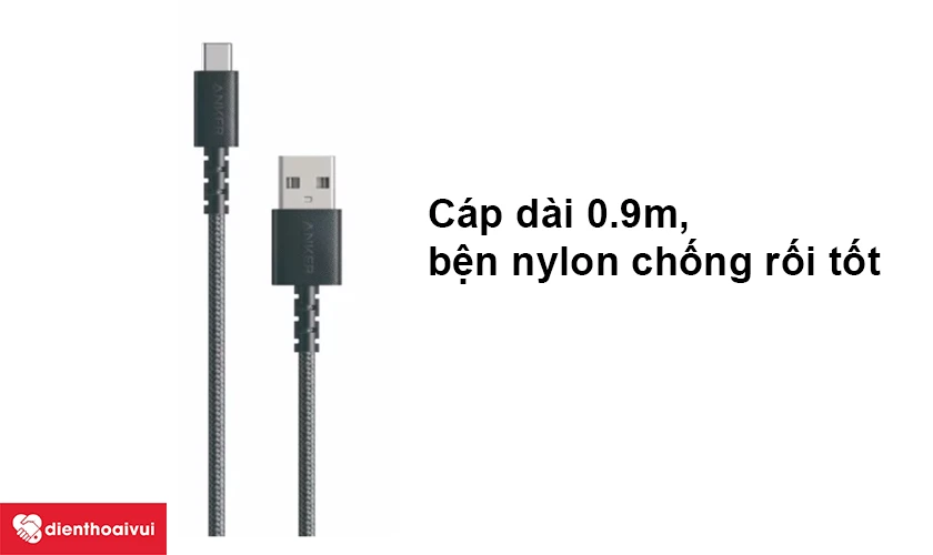 Cáp dài 0.9m, bện nylon chống rối tốt