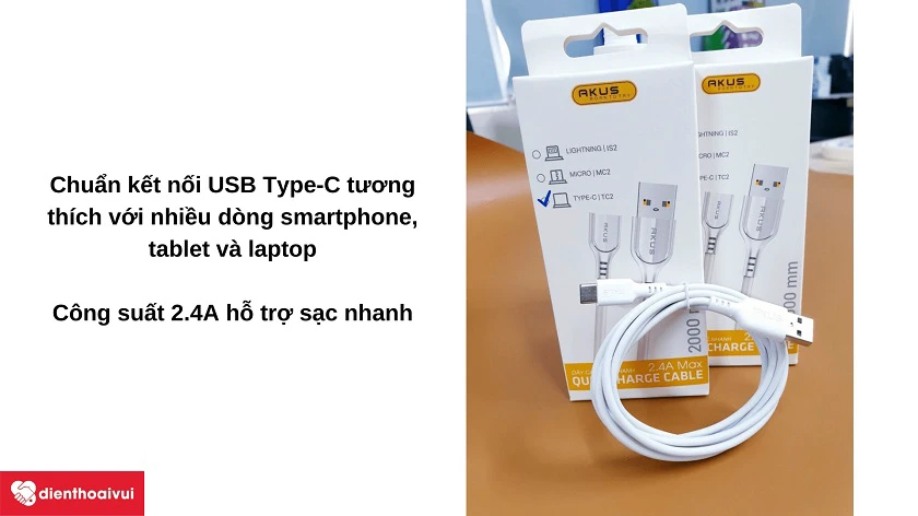 Kết nối chuẩn USB Type-C với công suất 2.4A cho tốc độ sạc nhanh chóng