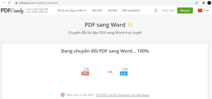 Cách chuyển từ file pdf sang word bằng pdfcandy