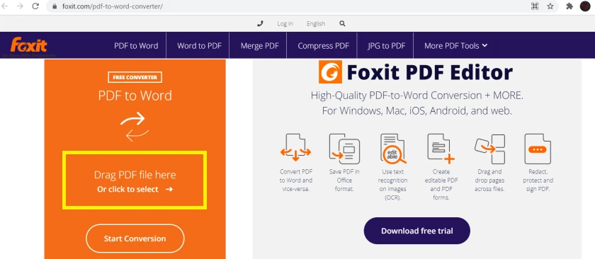 Chuyển file PDF sang word qua website Foxit