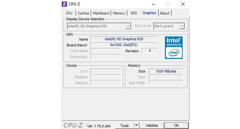 Cách sử dụng CPU-Z xem thông tin ở thẻ Graphics