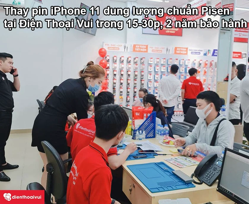 Thay pin iPhone 11 dung lượng chuẩn chính hãng Pisen uy tín tại Điện Thoại Vui