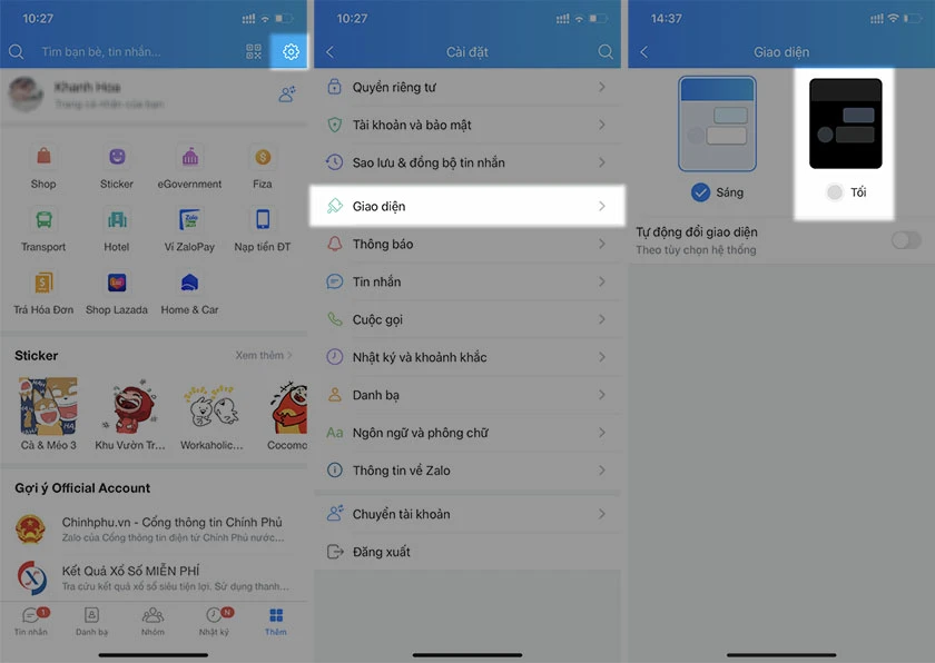 Kích hoạt chế độ nền Dark Mode