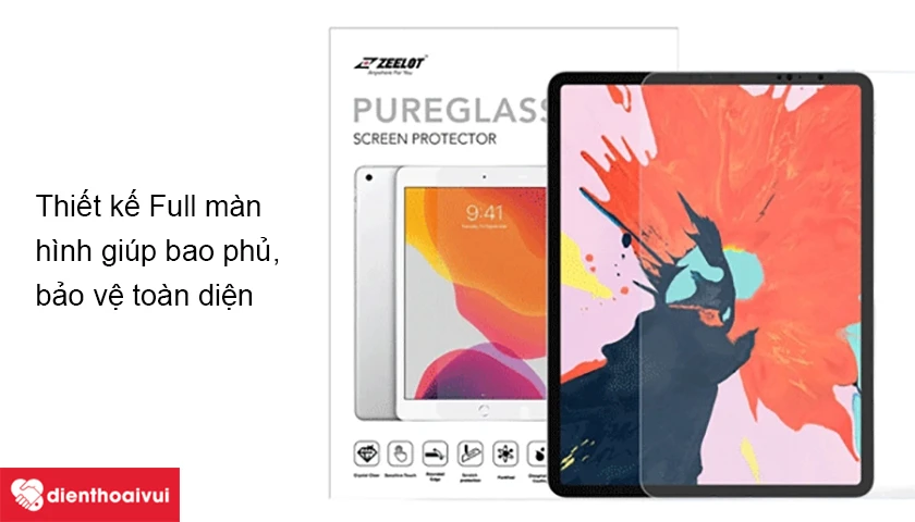 Thiết kế miếng dán cường lực Full màn hình bảo vệ mọi góc cạnh, vừa vặn iPad 12.9 2020
