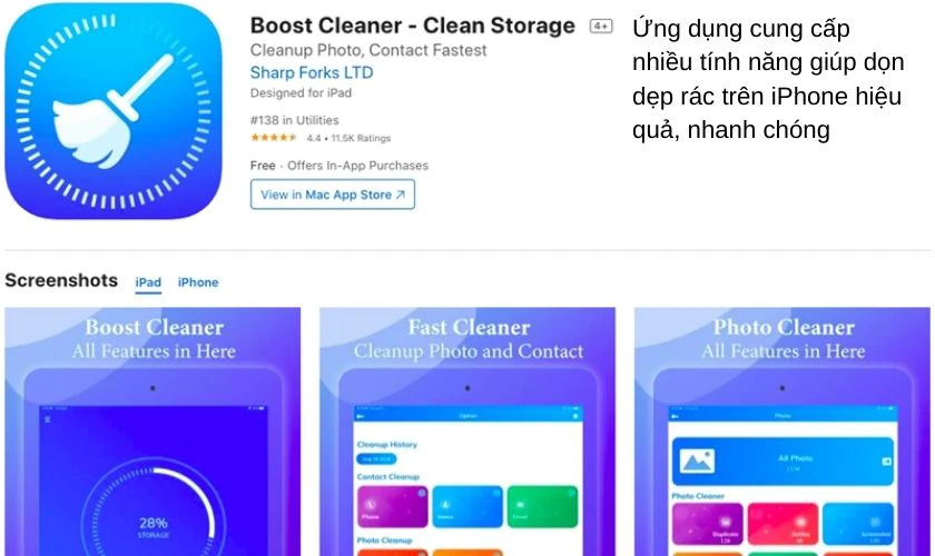 dọn rác iphone bằng boost cleaner