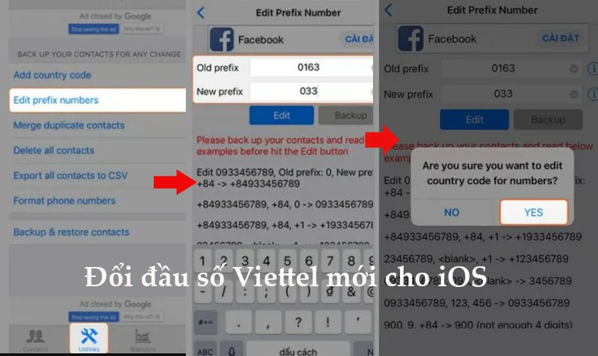 Đổi đầu số Viettel mới cho danh bạ trên hệ điều hành iOS