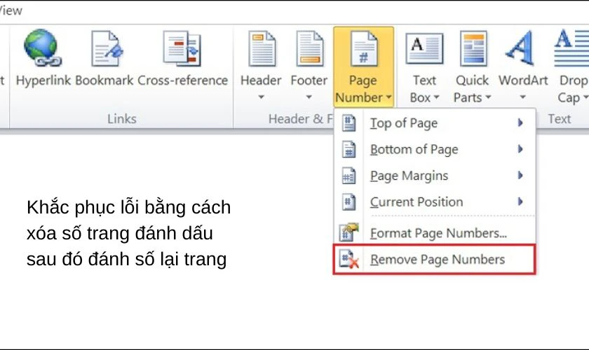 Chọn Insert > Page Number > Remove Page Number