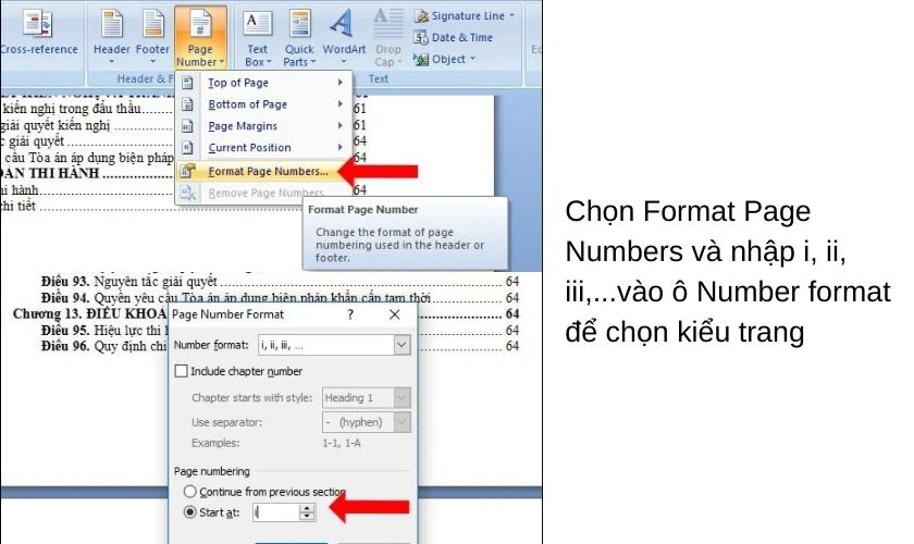 Tiếp tục bạn chọn Insert > Page Number > Format Page Number…