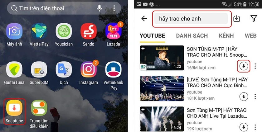 Cách tải nhạc từ youtube về điện thoại Android qua ứng dụng Snaptube