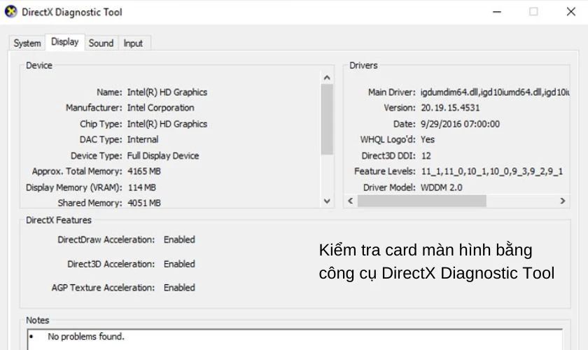 phần mềm DirectX Diagnostic Tool