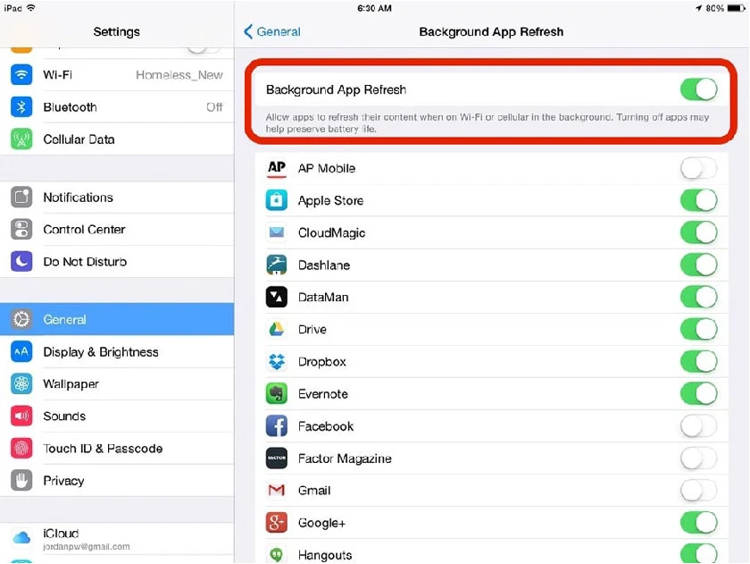Tắt tính năng Background App Refresh để iPad mượt mà hơn