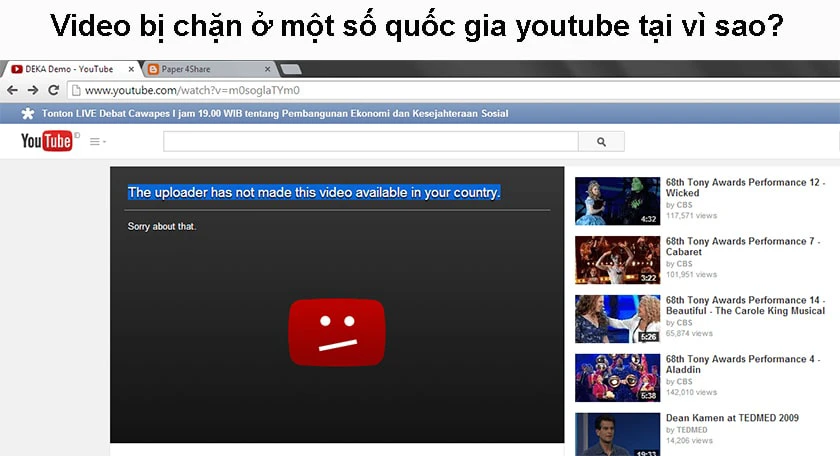 video bị chặn ở một số quốc gia youtube