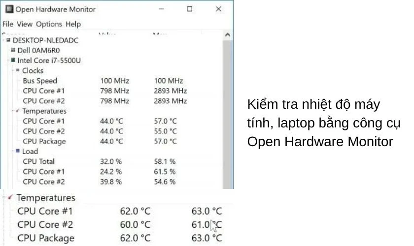 Kiểm tra nhiệt độ laptop bằng Open Hardware Monitor