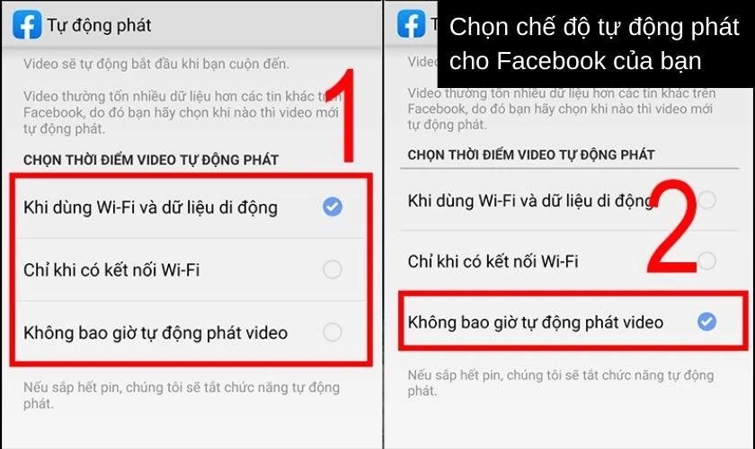 Tự động phát với các tùy chọn