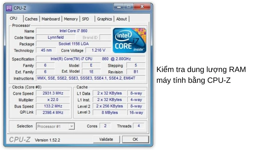 Kiểm tra máy tính không nhận đủ RAM bằng CPU-Z
