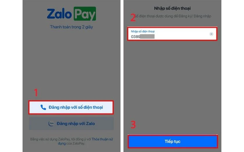 Đăng ký Zalo Pay bằng Số điện thoại