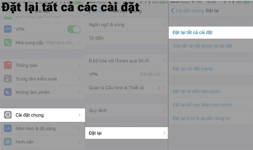 Đặt lại tất cả các cài đặt