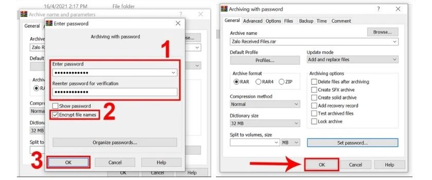Dùng phần mềm WinRAR đặt pass cho folder