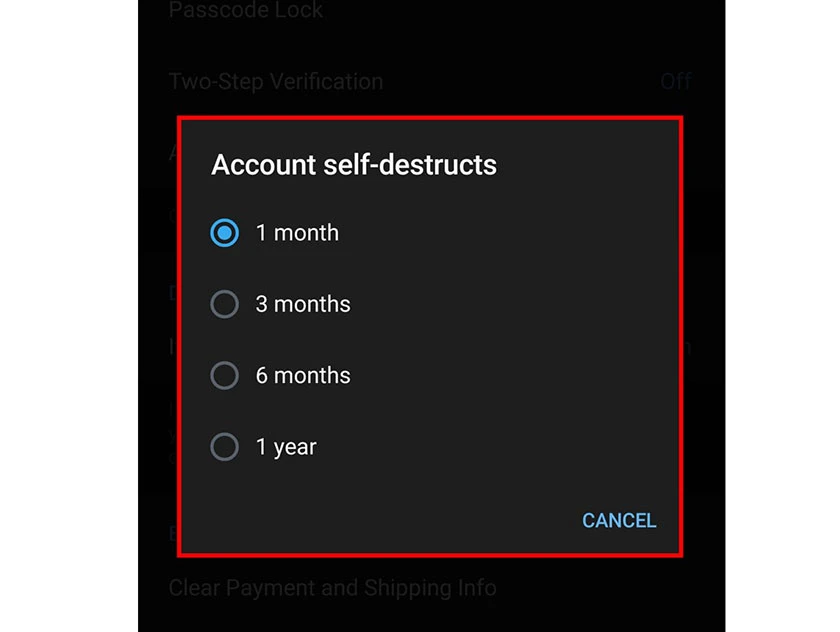 Cách xóa tài khoản Telegram theo thời gian tùy chỉnh