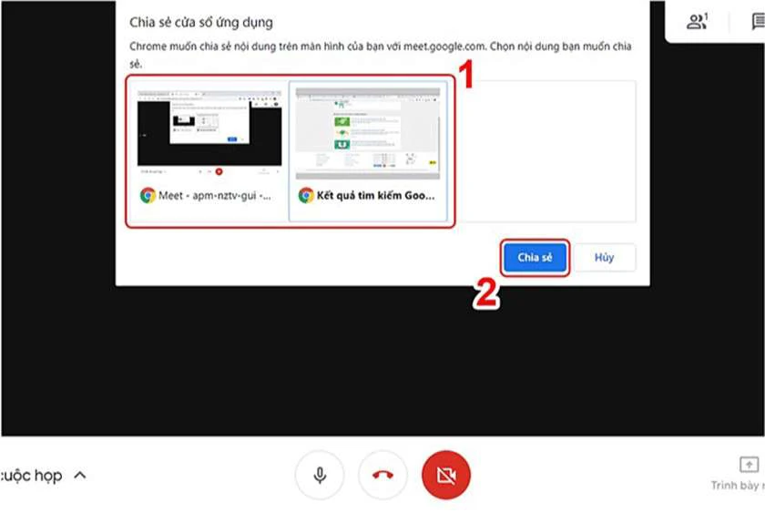 Cách chia sẻ ứng dụng Google Meet trên màn hình
