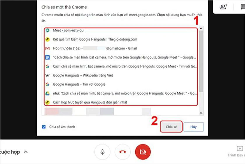 Cách chia sẻ ứng dụng Google Meet trên màn hình