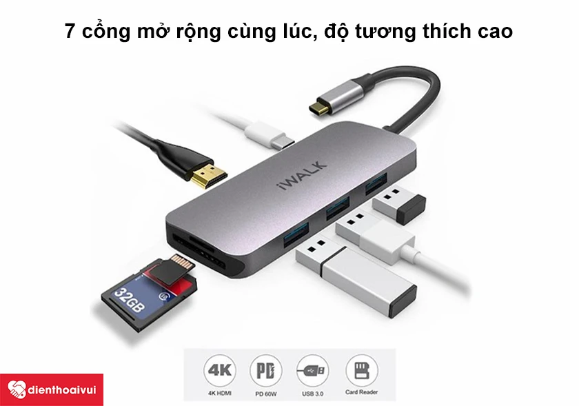 Hub Macbook iWalk HDMI 4K 7in1 - ADH003