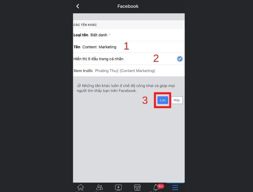 Hướng dẫn đặt biệt danh Facebook app trên điện thoại