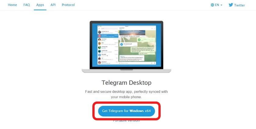 Tải file .exe từ trang chủ Telegram