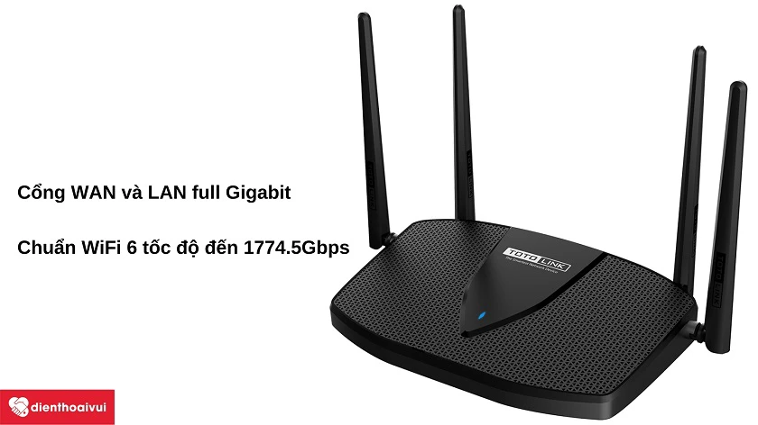 Router Wi-Fi Totolink 6 AX1800 X5000R cổng full Gigabit cho đường truyền tốc độ cao