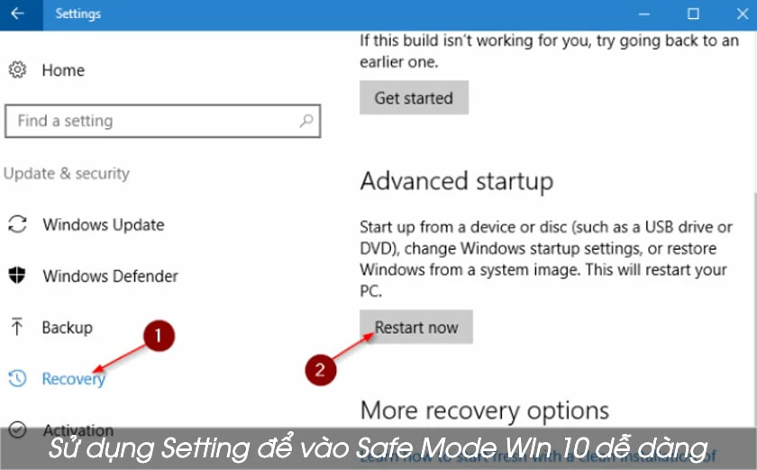 Vào Safe Mode win 10 bằng Setting
